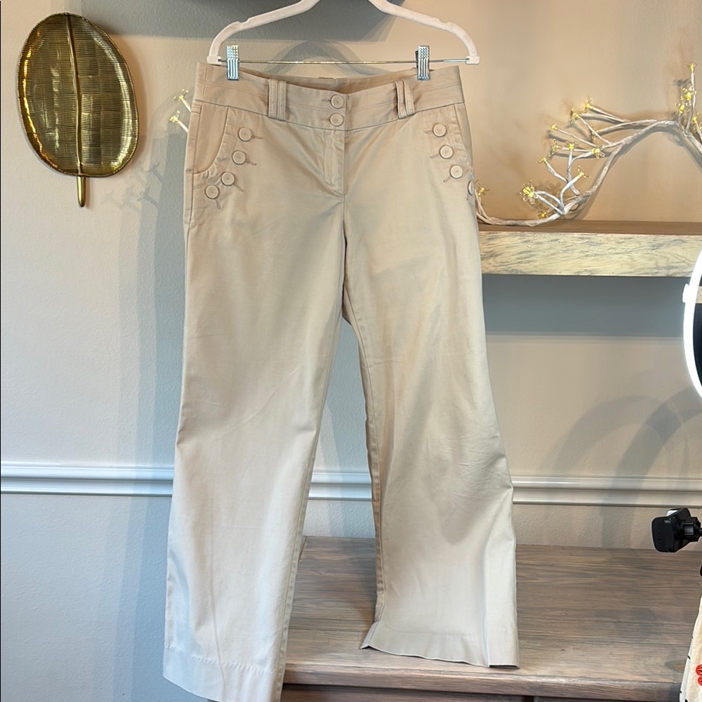 Stylish Beige Button-Accent Pants